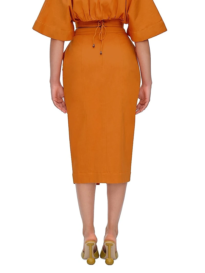 Alu Stretch-Cotton Column Midi-Skirt