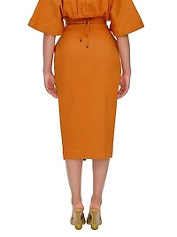 Alu Stretch-Cotton Column Midi-Skirt