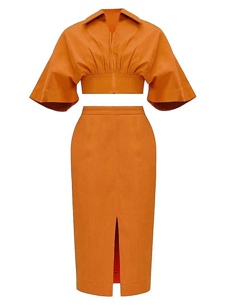 Alu Stretch-Cotton Column Midi-Skirt