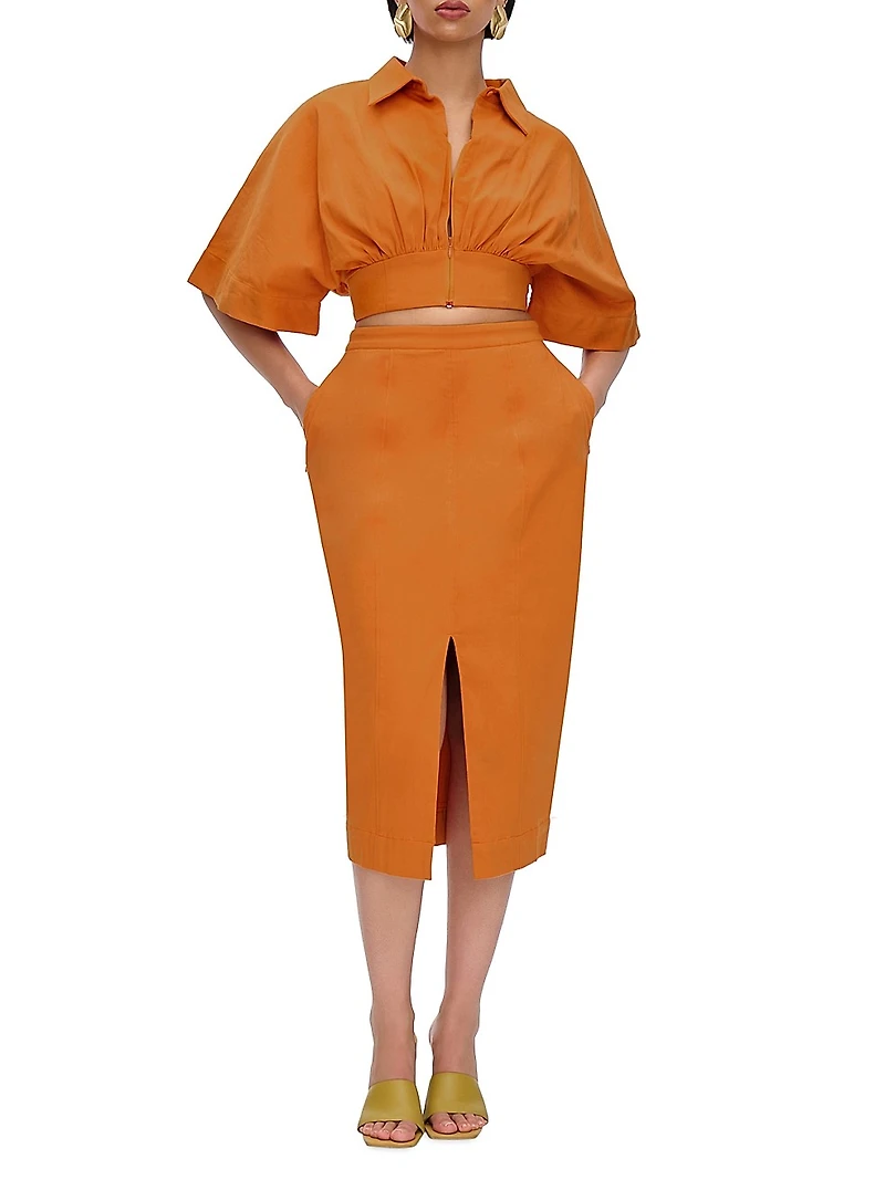 Alu Stretch-Cotton Column Midi-Skirt