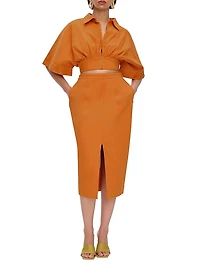 Alu Stretch-Cotton Column Midi-Skirt