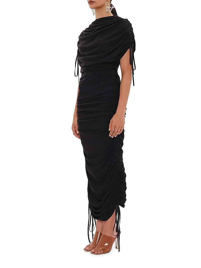 Ratu Ruched Mesh Midi-Dress