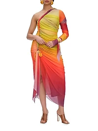 Turi Ombré Mesh One-Shoulder Midi Dress