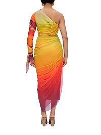 Turi Ombré Mesh One-Shoulder Midi Dress