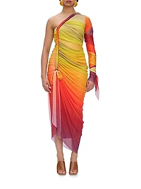 Turi Ombré Mesh One-Shoulder Midi Dress