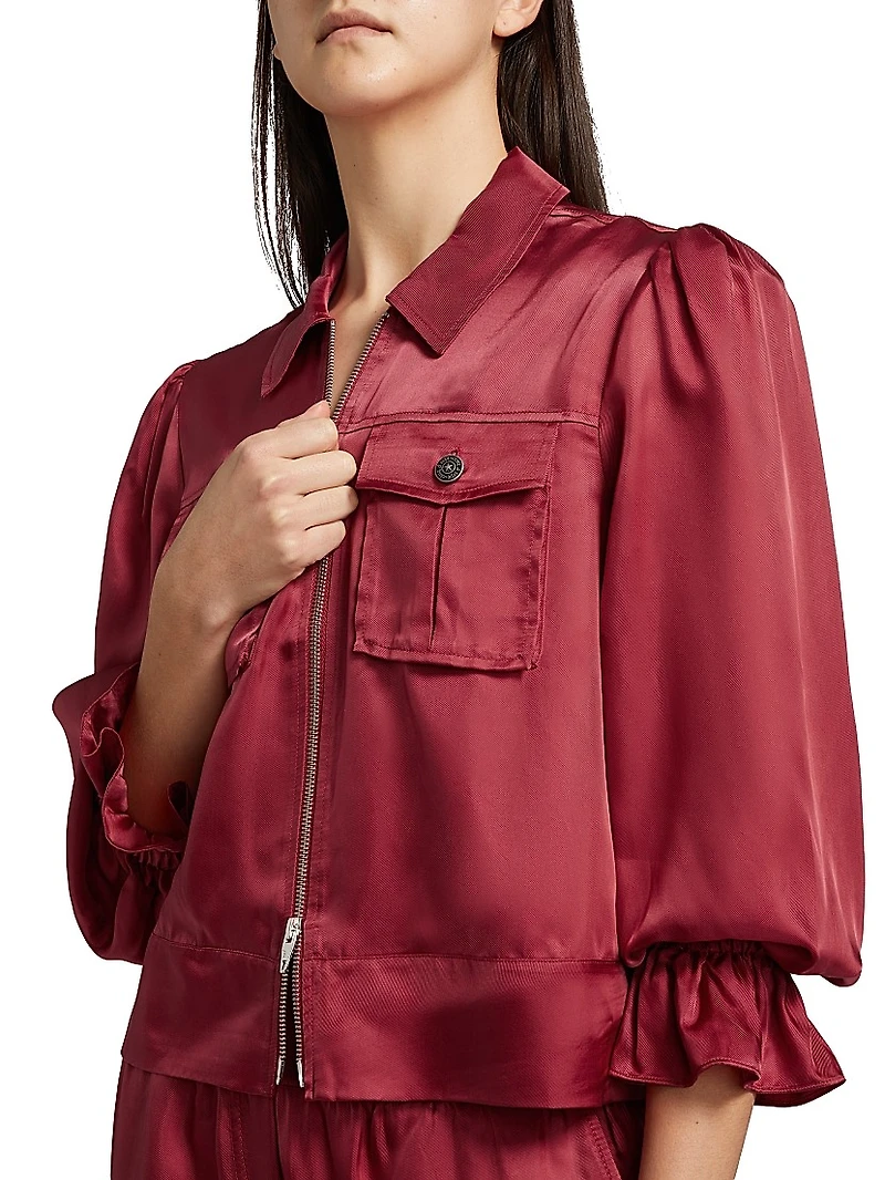 Holly Satin Puff-Sleeve Jacket