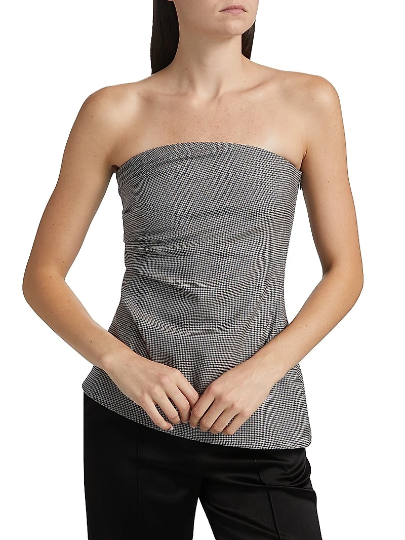 Genevieve Houndstooth Wool-Blend Strapless Top
