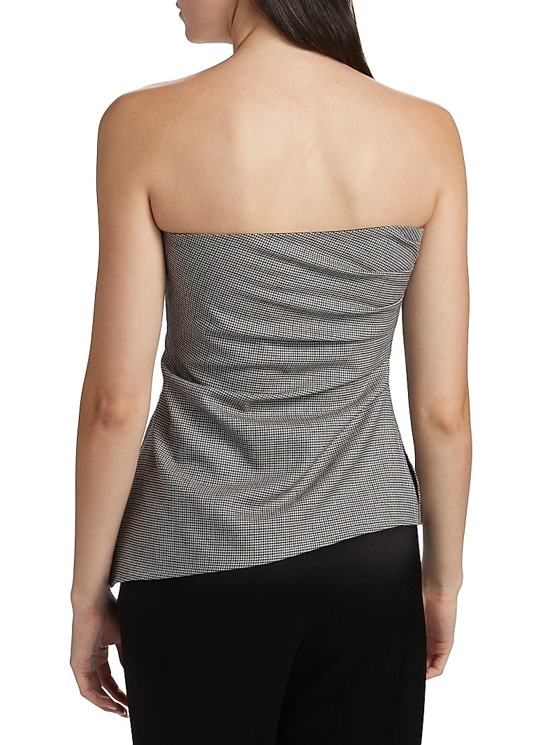 Genevieve Houndstooth Wool-Blend Strapless Top