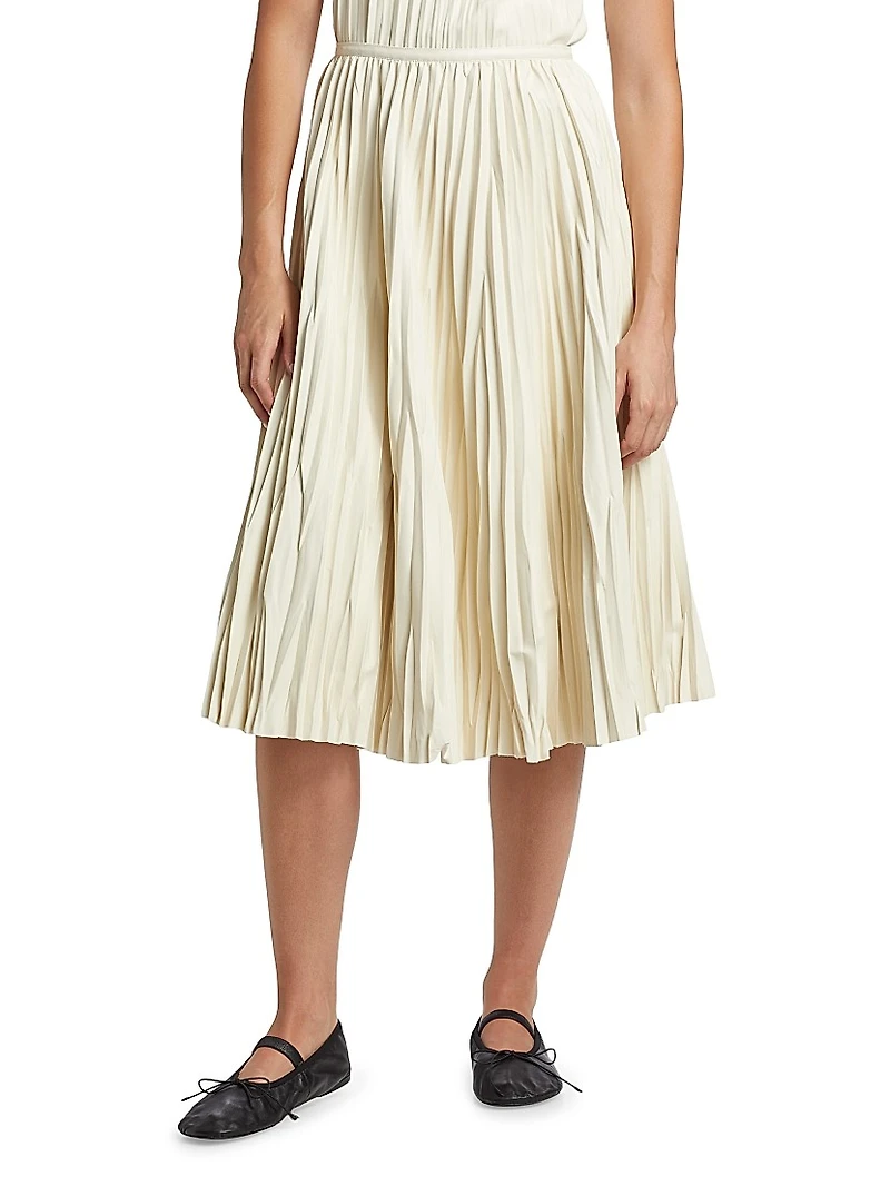 Rosalyn Pleated Faux-Leather Midi-Skirt