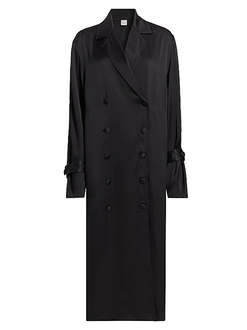 Satin Double-Breasted Trench Dress