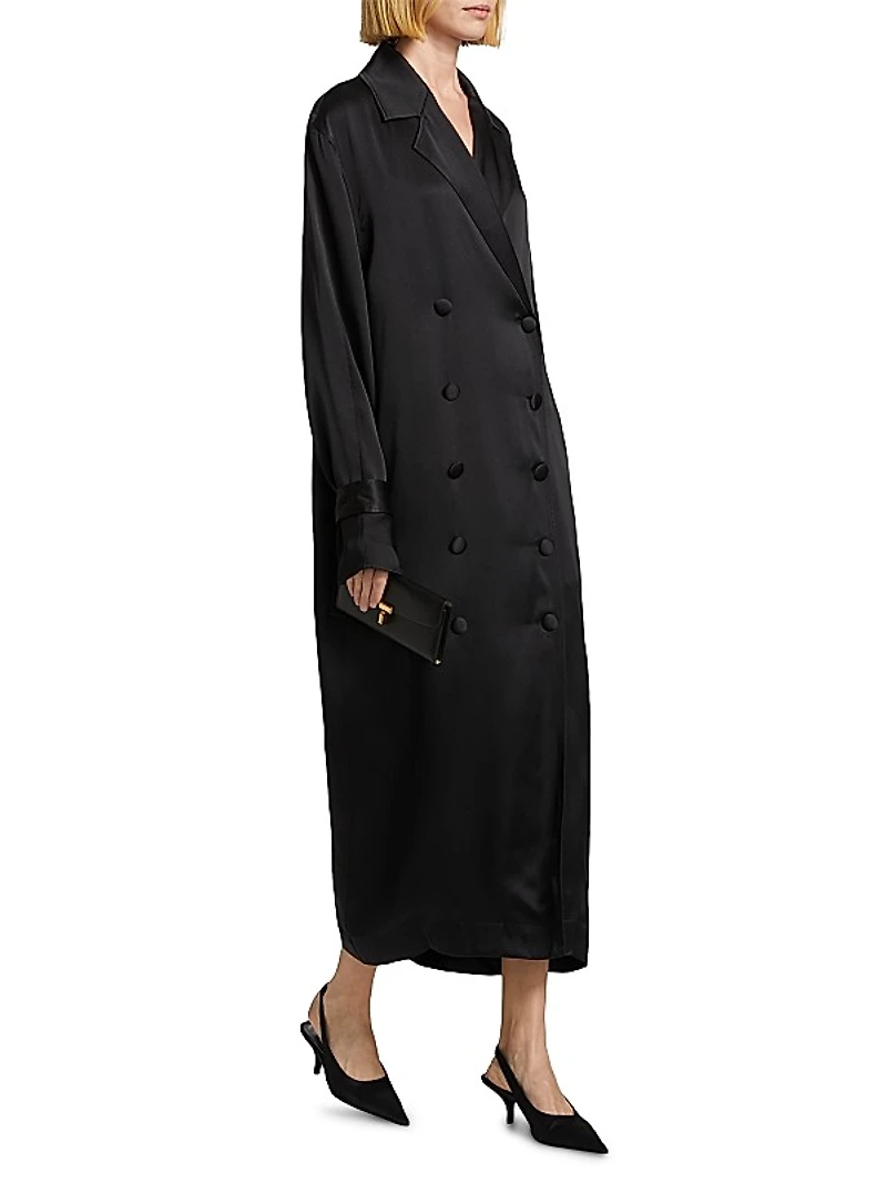 Satin Double-Breasted Trench Dress