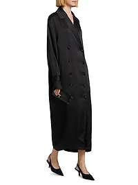 Satin Double-Breasted Trench Dress
