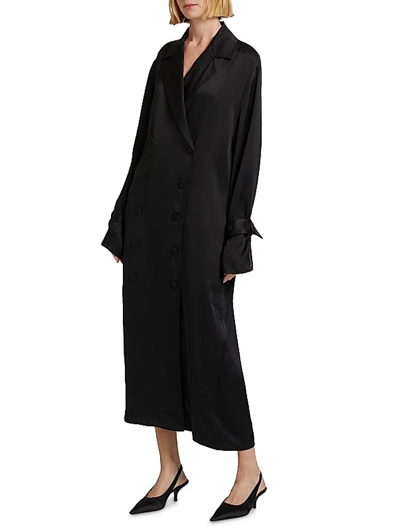 Satin Double-Breasted Trench Dress