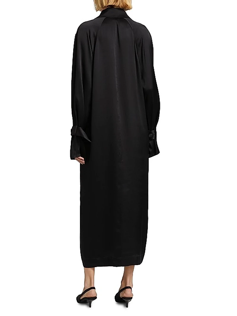 Satin Double-Breasted Trench Dress