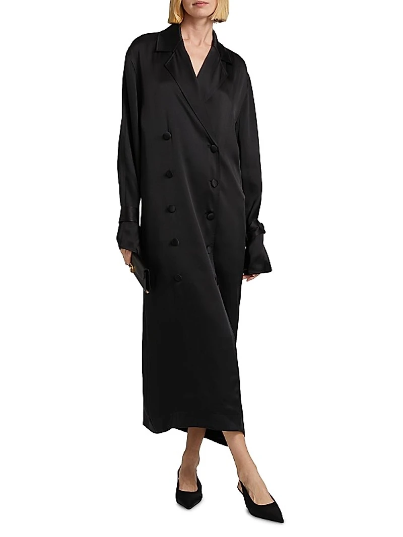Satin Double-Breasted Trench Dress