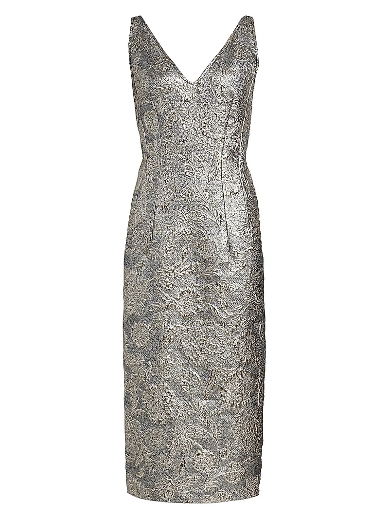 Brocade V-Neck Cocktail Dress