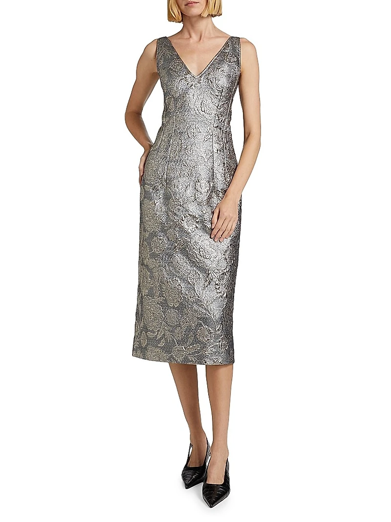 Brocade V-Neck Cocktail Dress