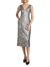 Brocade V-Neck Cocktail Dress
