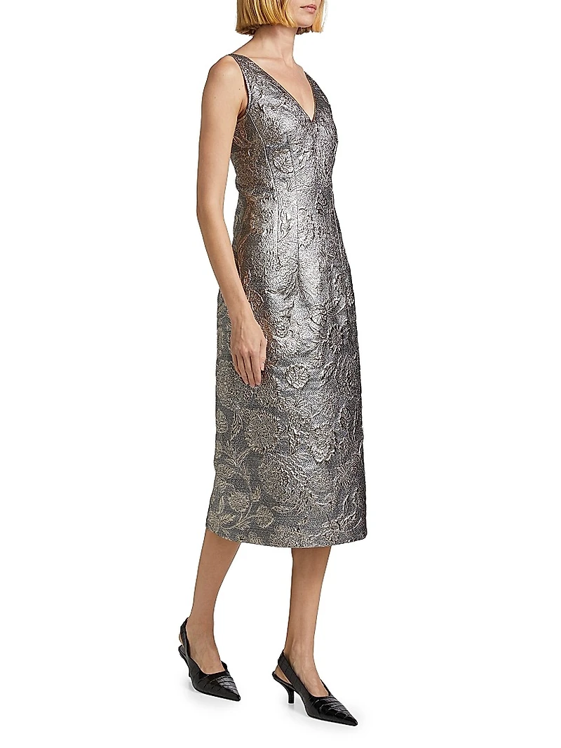 Brocade V-Neck Cocktail Dress