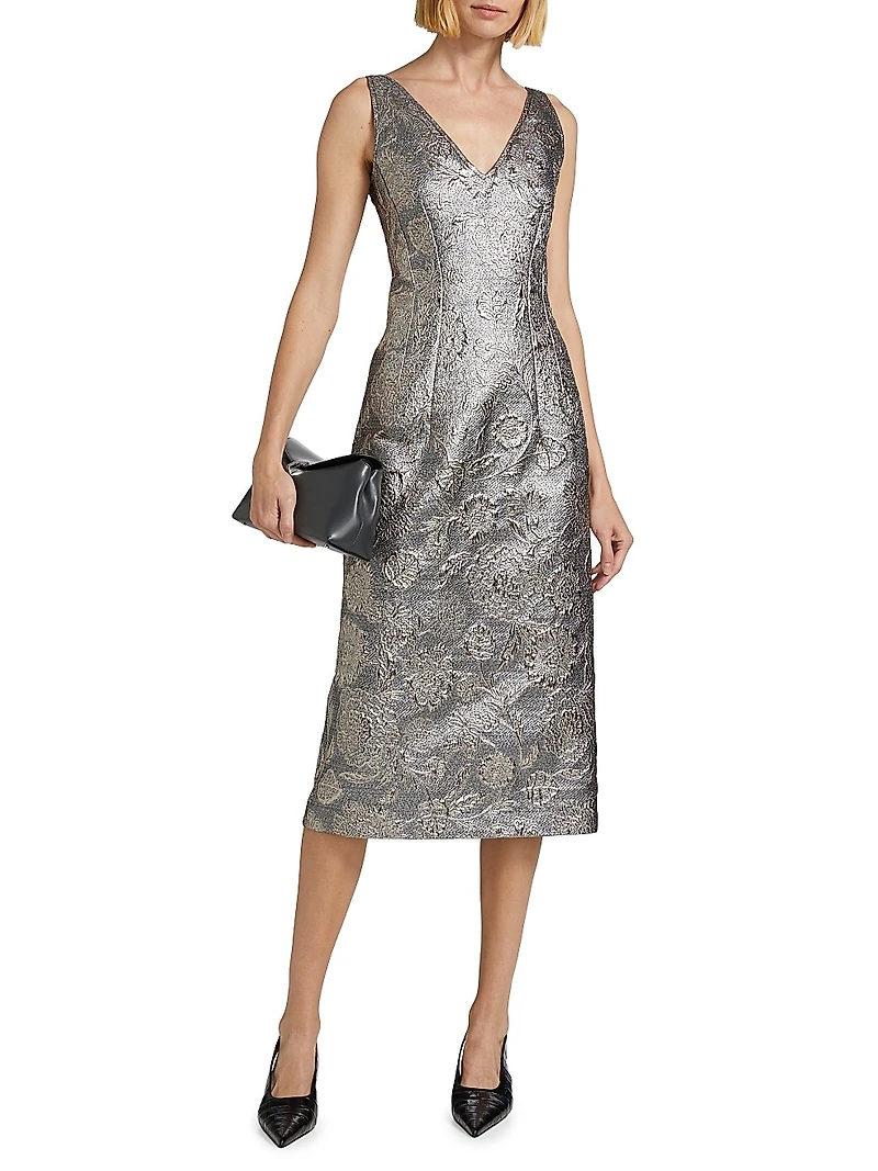 Brocade V-Neck Cocktail Dress