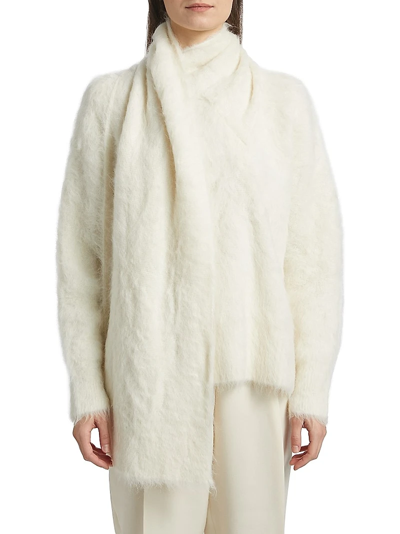 Draped-Scarf Knit Sweater