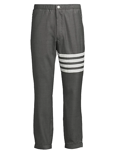 Striped Snap-Front Elasticized Track Trousers