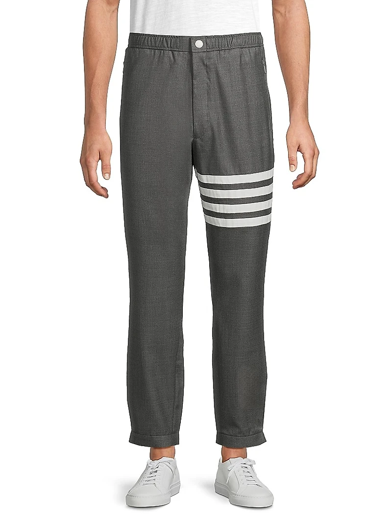 Striped Snap-Front Elasticized Track Trousers