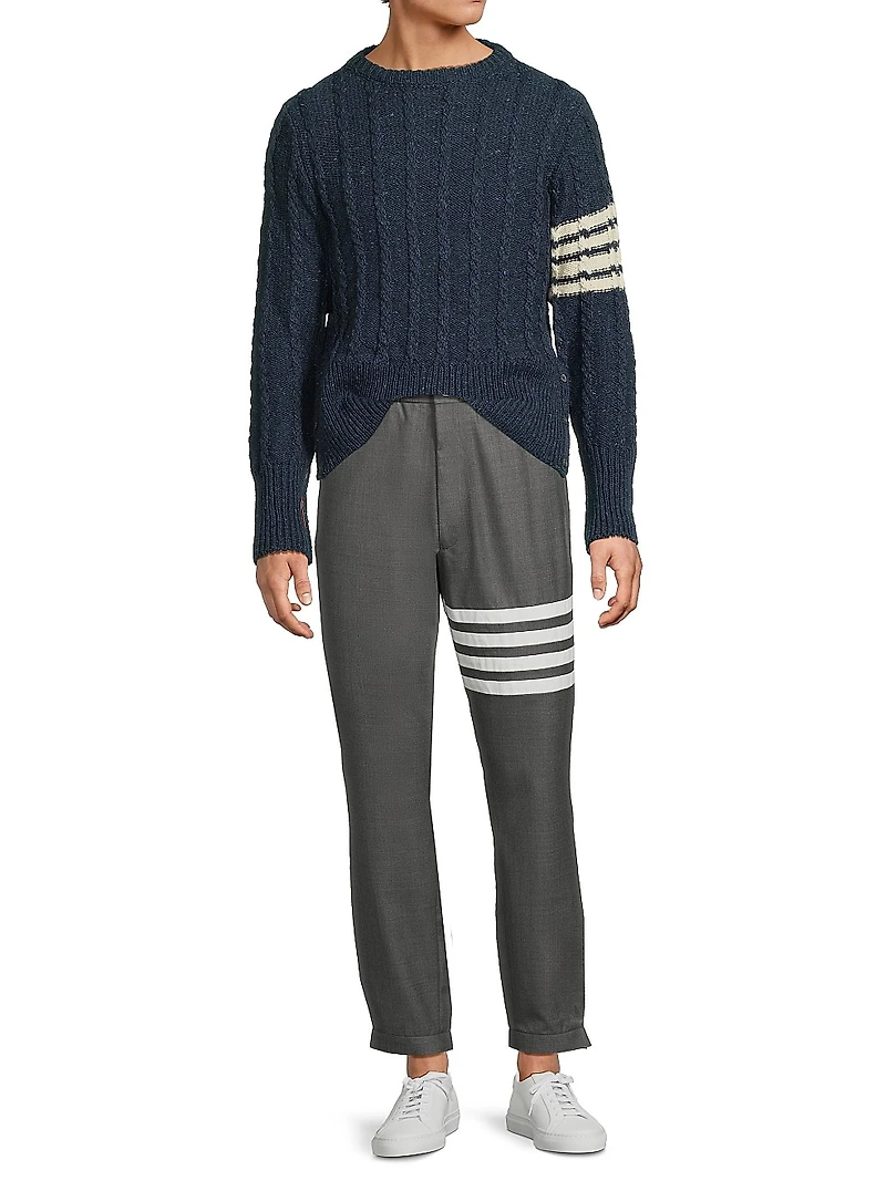 Striped Snap-Front Elasticized Track Trousers