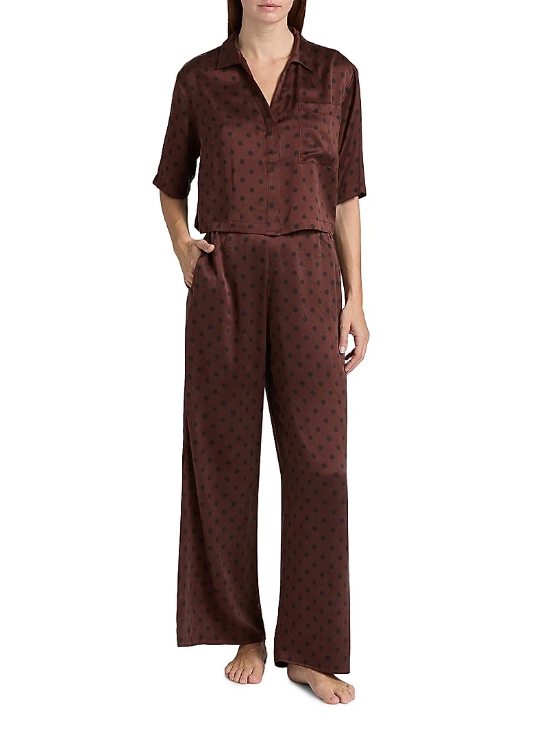 Washable Silk High-Rise Pants 2-Piece Pajama Set