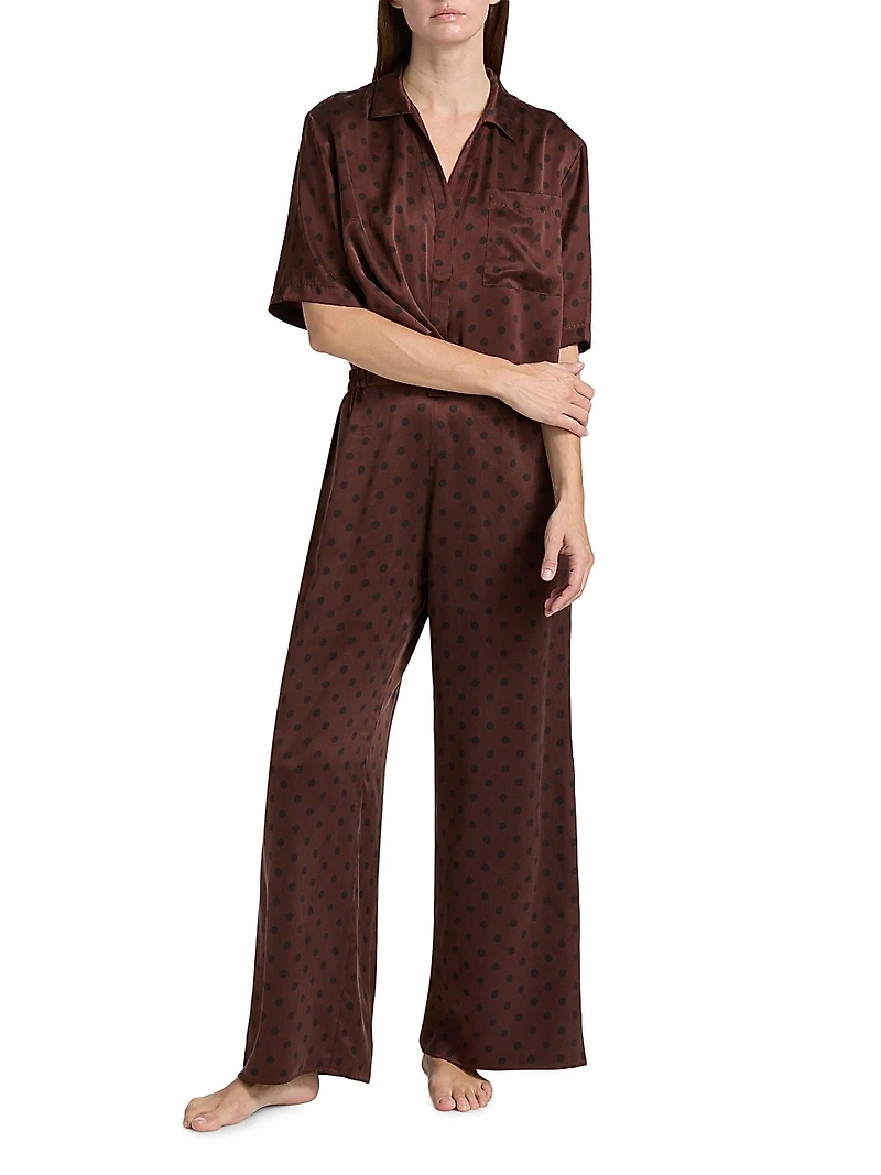 Washable Silk High-Rise Pants 2-Piece Pajama Set