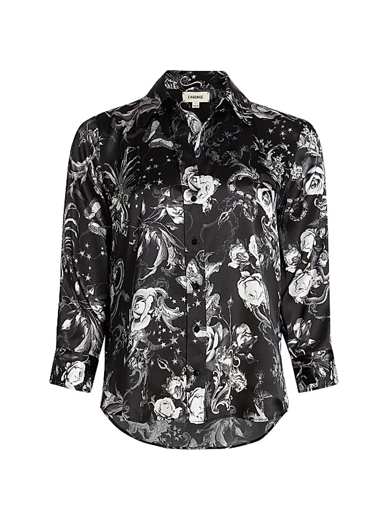 Dani Floral Silk Button-Front Blouse