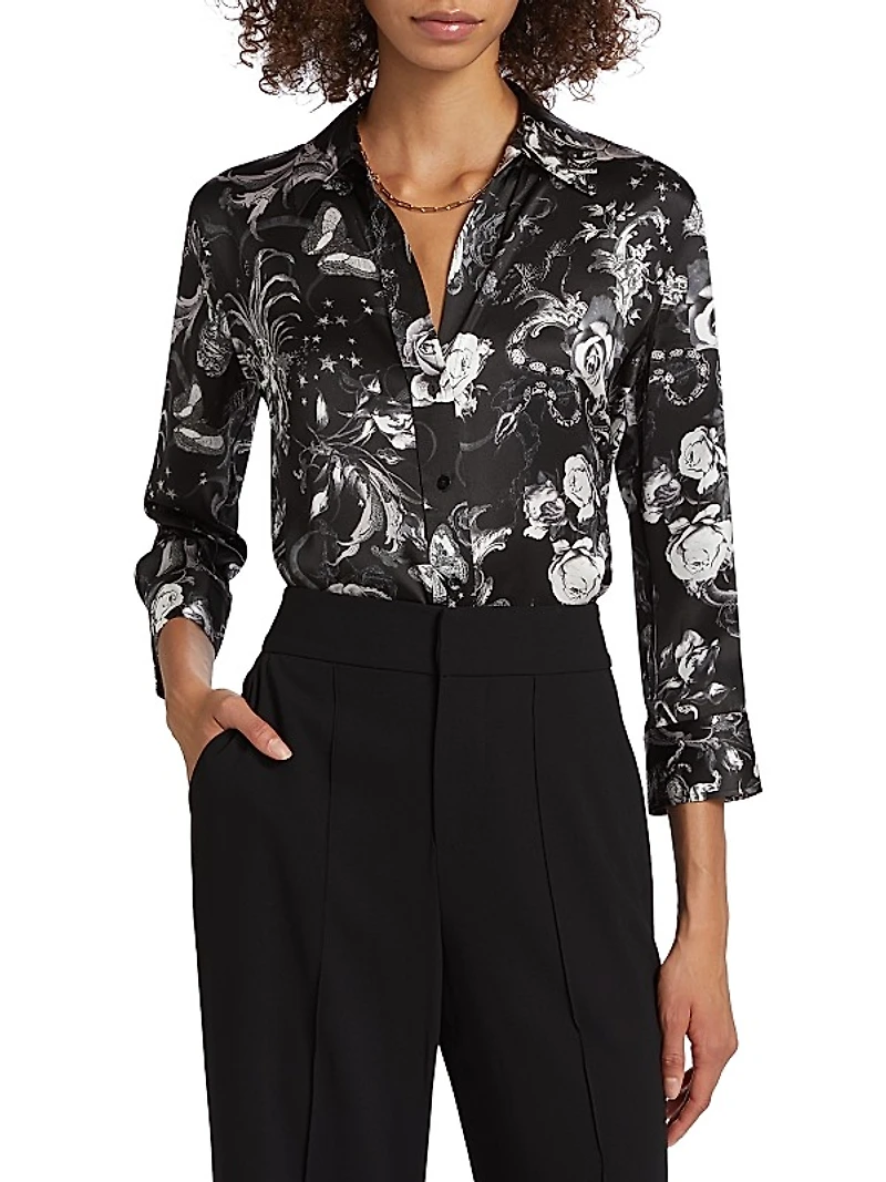 Dani Floral Silk Button-Front Blouse