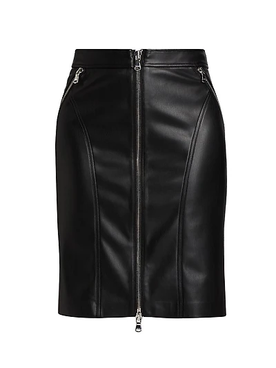 Ambrose Faux-Leather Zip-Front Midi-Skirt