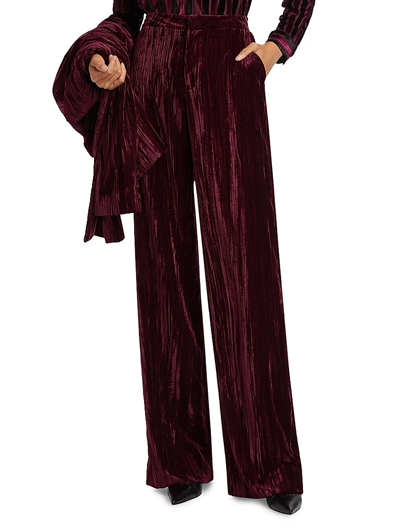 Livvy Velvet High-Rise Straight-Leg Pants