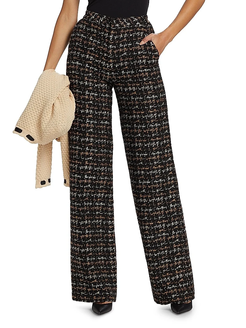 Livvy Houndstooth Tweed High-Rise Straight-Leg Pants