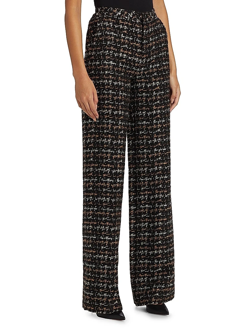 Livvy Houndstooth Tweed High-Rise Straight-Leg Pants
