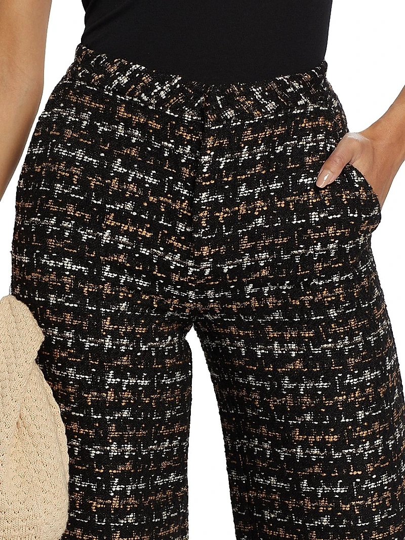 Livvy Houndstooth Tweed High-Rise Straight-Leg Pants