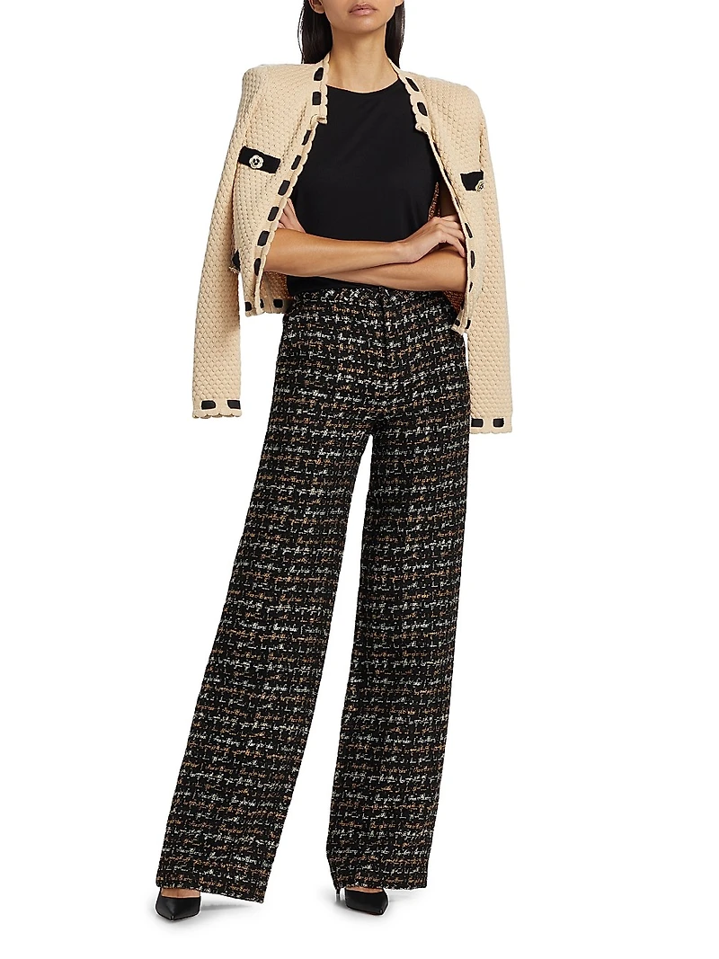 Livvy Houndstooth Tweed High-Rise Straight-Leg Pants