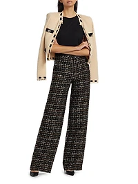 Livvy Houndstooth Tweed High-Rise Straight-Leg Pants