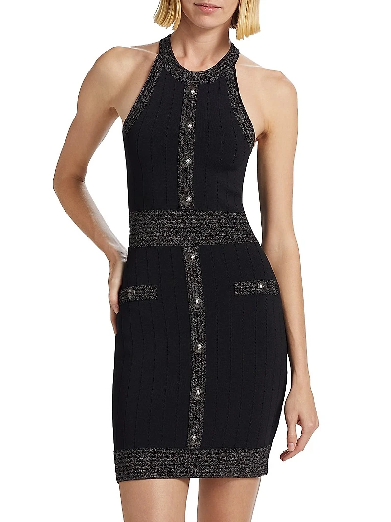 Anissa Metallic Knit Button Minidress