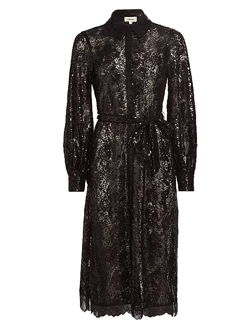 Frida Embellished Lace Button-Front Midi-Shirtdress