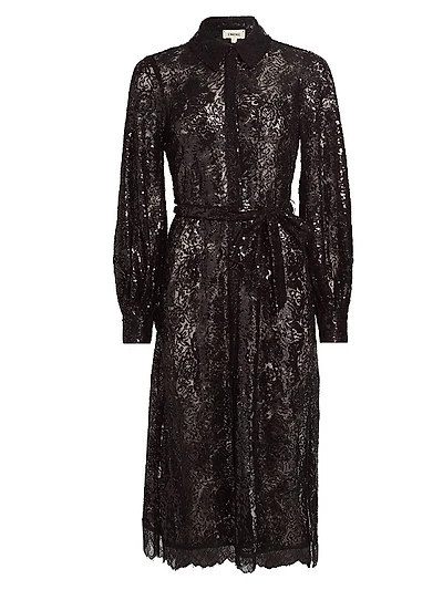 Frida Embellished Lace Button-Front Midi-Shirtdress