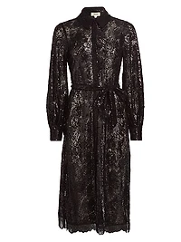 Frida Embellished Lace Button-Front Midi-Shirtdress