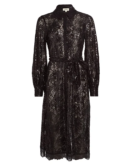 Frida Embellished Lace Button-Front Midi-Shirtdress