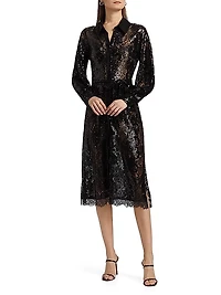 Frida Embellished Lace Button-Front Midi-Shirtdress