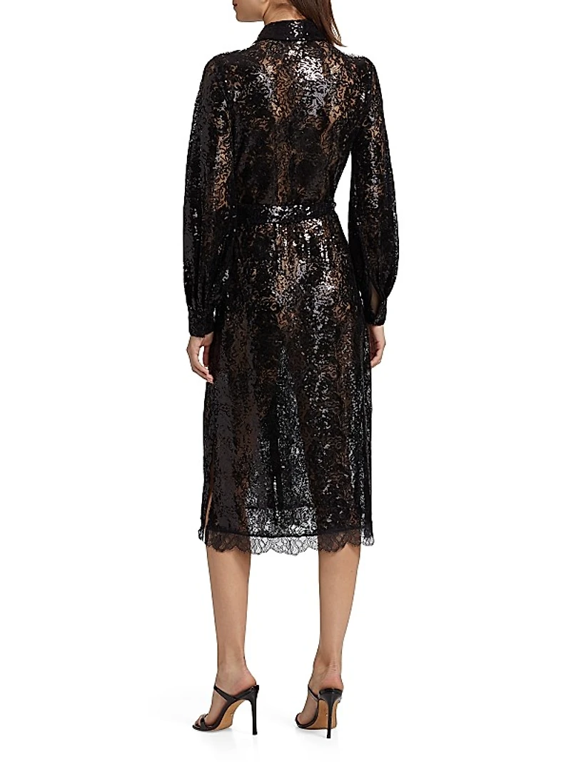Frida Embellished Lace Button-Front Midi-Shirtdress