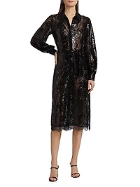 Frida Embellished Lace Button-Front Midi-Shirtdress