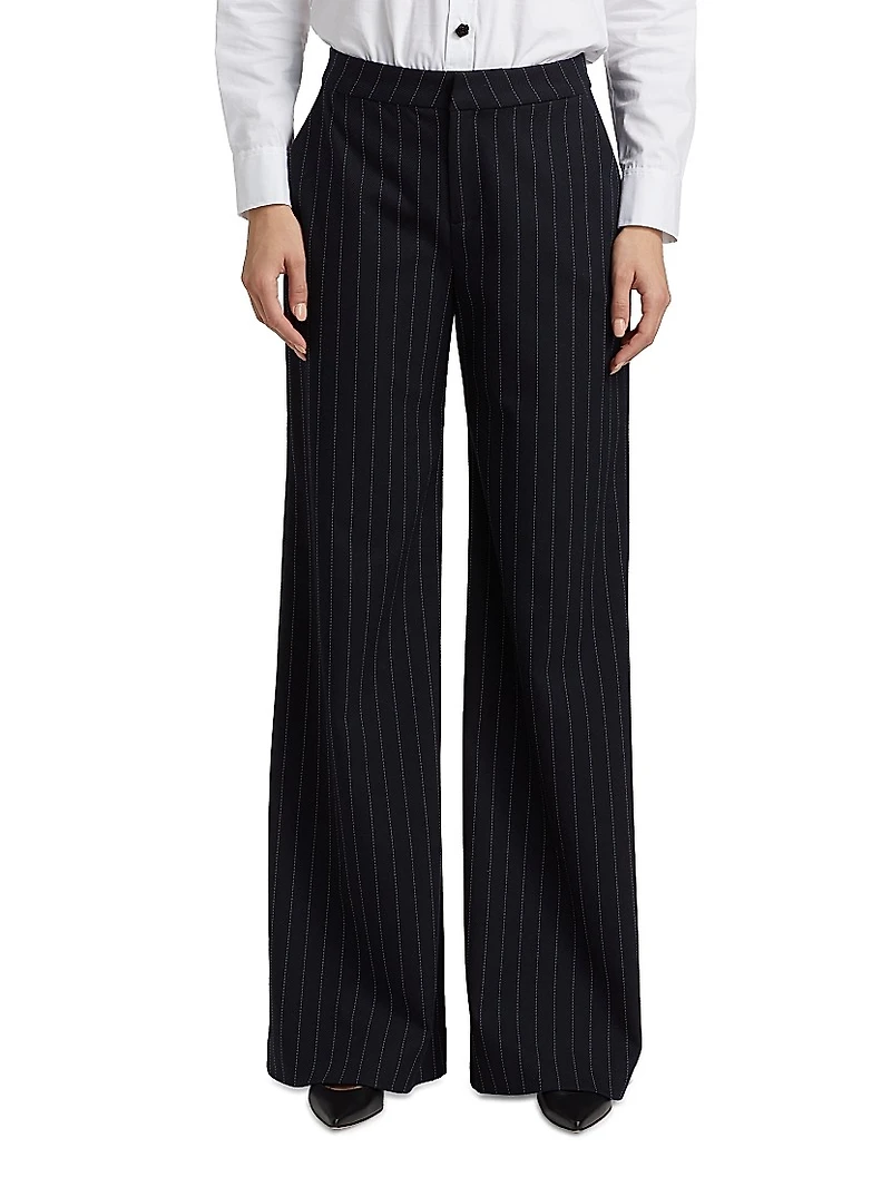 Allanah Pinstripe Mid-Rise Straight-Leg Pants
