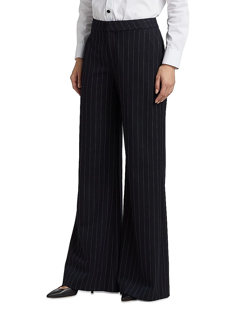 Allanah Pinstripe Mid-Rise Straight-Leg Pants