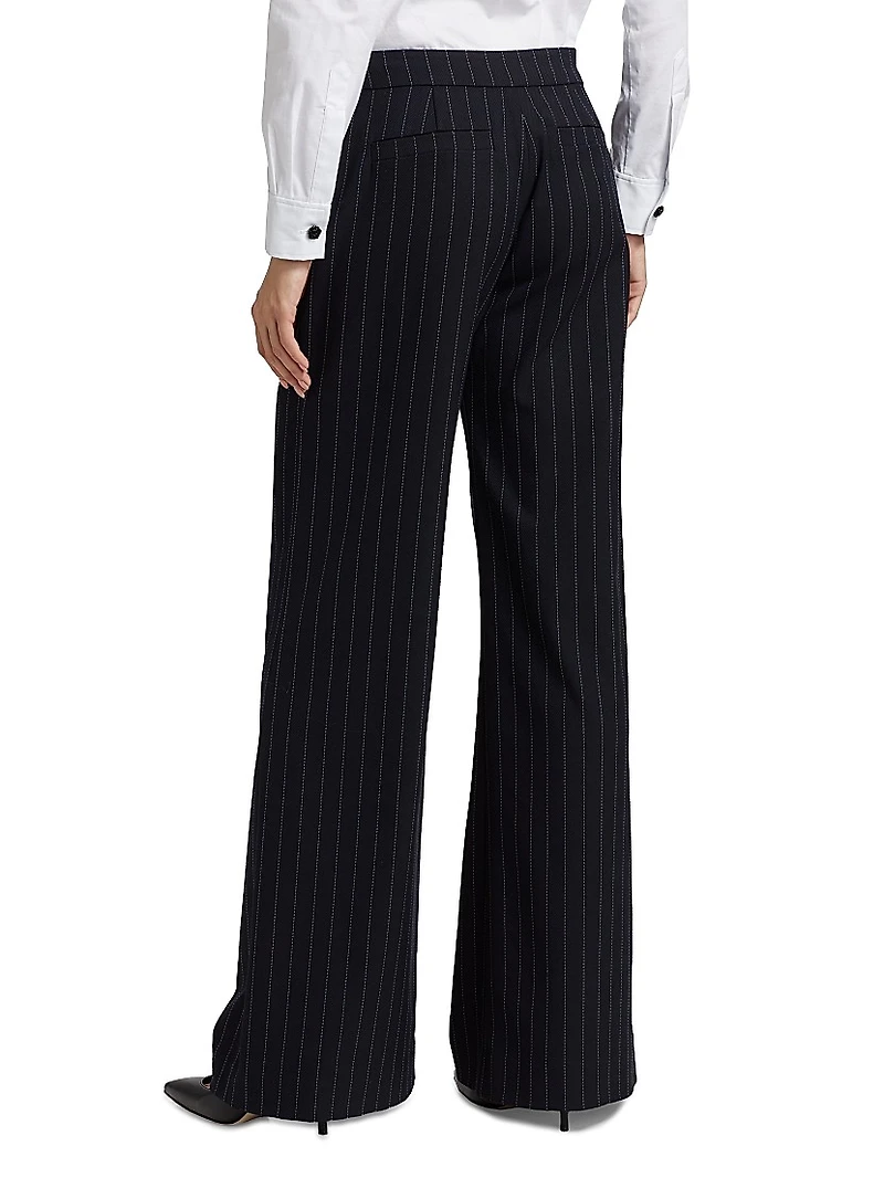 Allanah Pinstripe Mid-Rise Straight-Leg Pants